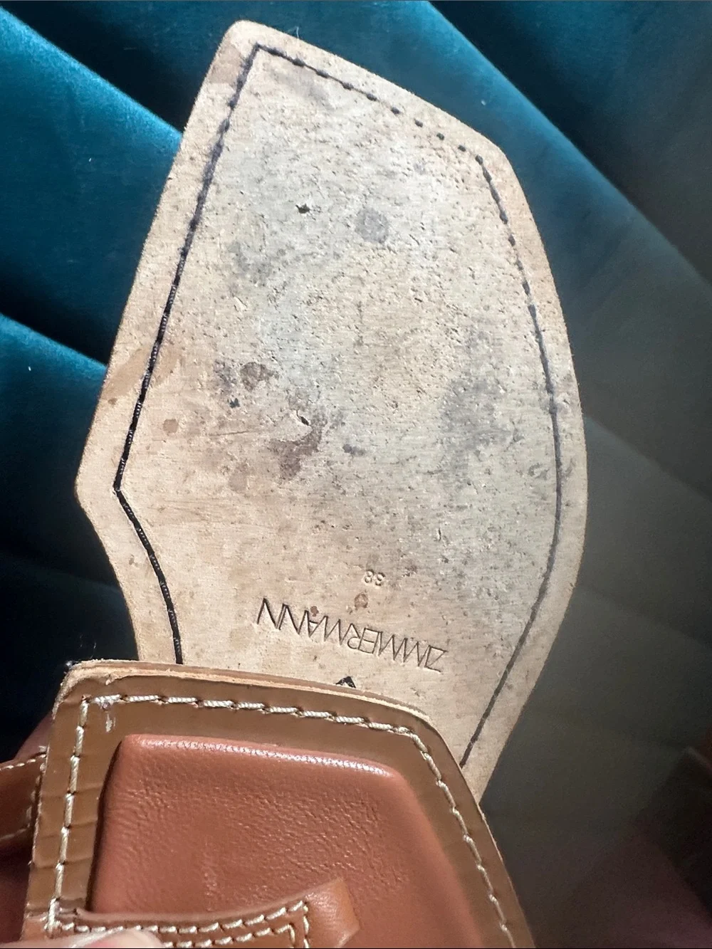 Zimmermann Tan Leather Square-Toe Sandals with Contrast Stitching